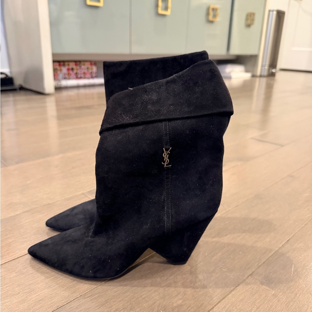 Saint Laurent Black Suede Heeled Boots